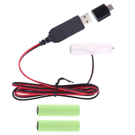 1 Set AA Eliminator Cable with Type-C Converter Adapter Power Supply Wire Cord to Replace for 1-4pcs AA