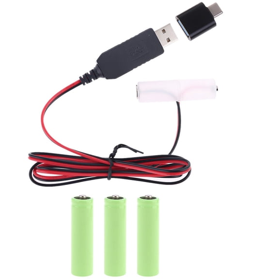 1 Set AA Eliminator Cable with Type-C Converter Adapter Power Supply Wire Cord to Replace for 1-4pcs AA