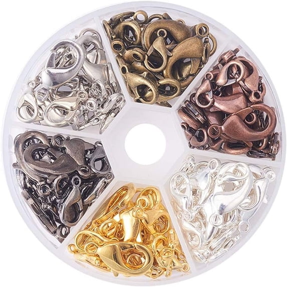 1 Set About 144pcs 6 Color 4 Sizes Brass Lobster Claw Clasps for Jewelry Necklaces Bracelet Making (10x6mm 12x6mm 14x8mm 18x10mm)