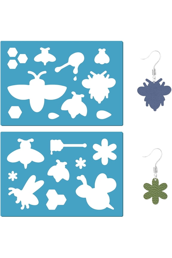 1 Set Acrylic Earring Handwork Template Card Leather Cutting Stencils Deep Sky Blue Bees Pattern 130x90x2mm 2pcs/set