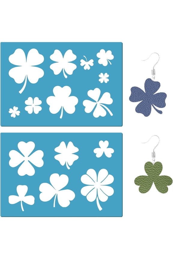1 Set Acrylic Earring Handwork Template Card Leather Cutting Stencils Deep Sky Blue Clover Pattern 130x90x2mm 2pcs/set for DIY