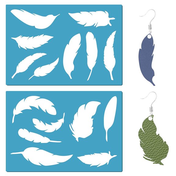 1 Set Acrylic Earring Handwork Template Card Leather Cutting Stencils Deep Sky Blue Feather Pattern 130x90x2mm 2pcs/set