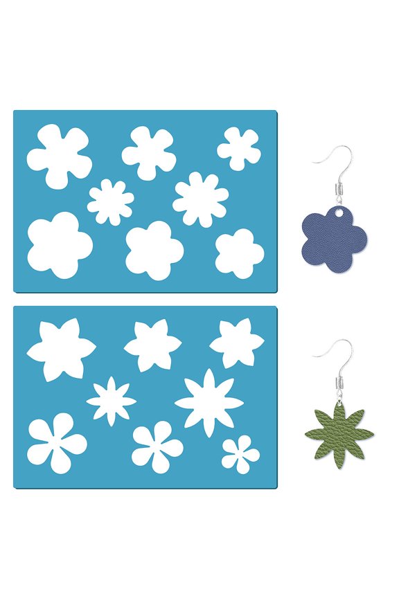 1 Set Acrylic Earring Handwork Template Card Leather Cutting Stencils Deep Sky Blue Flower 130x90x2mm 2pcs/set