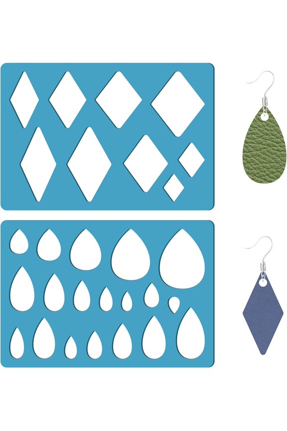 1 Set Acrylic Earring Handwork Template Card Leather Cutting Stencils Deep Sky Blue Geometric Pattern 130x90x2mm 2pcs/set art