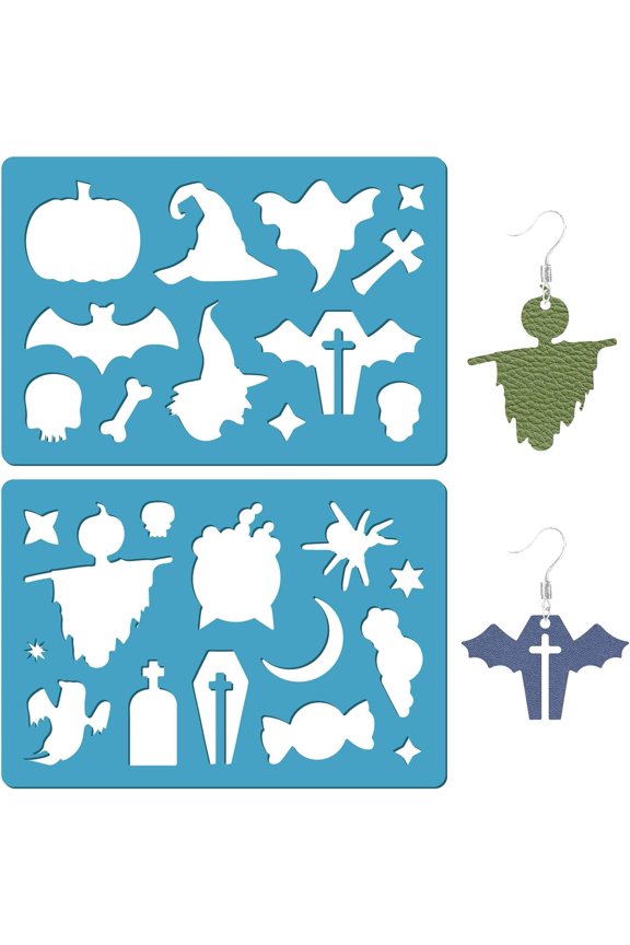 1 Set Acrylic Earring Handwork Template Card Leather Cutting Stencils Deep Sky Blue Mixed Shapes 130x90x2mm 2pcs/set for Handmade