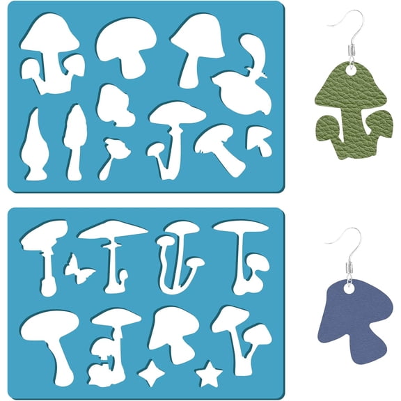 1 Set Acrylic Earring Handwork Template Card Leather Cutting Stencils Deep Sky Blue Mushroom Pattern 130x90x2mm 2pcs/set