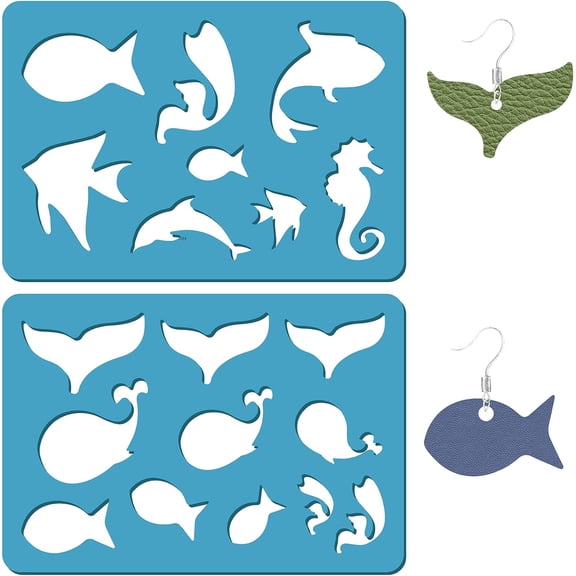 1 Set Acrylic Earring Handwork Template Card Leather Cutting Stencils Deep Sky Blue Ocean Themed Pattern 130x90x2mm 2pcs/set