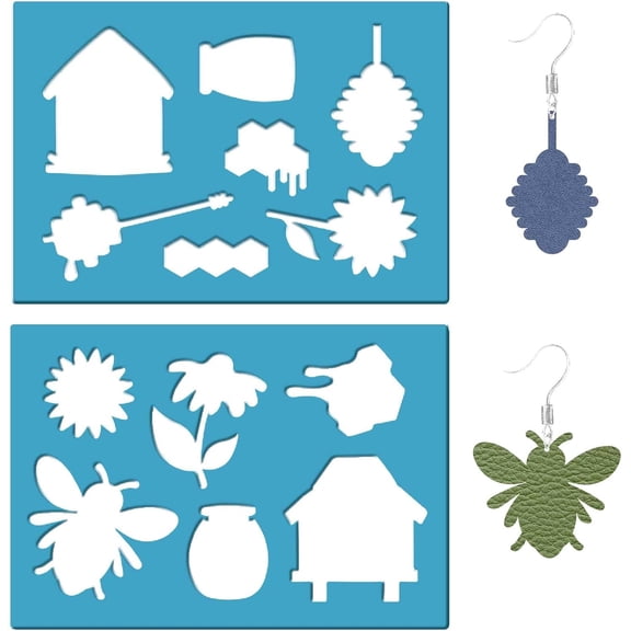 1 Set Acrylic Earring Handwork Template Card Leather Cutting Stencils Deep Sky Blue Triangle/Flower/Star Bees 130x90x2mm 2pcs/set
