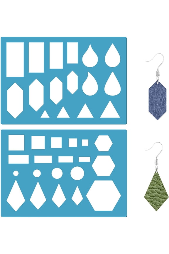 1 Set Acrylic Earring Handwork Template Card Leather Deep Sky Blue Geometric Pattern 130x90x2mm 2pcs/set