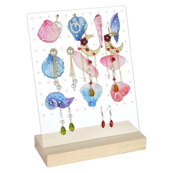 1 Set Acrylic Earrings Display Stands with Wood Setting Colorful 20.3x12x26cmDIY