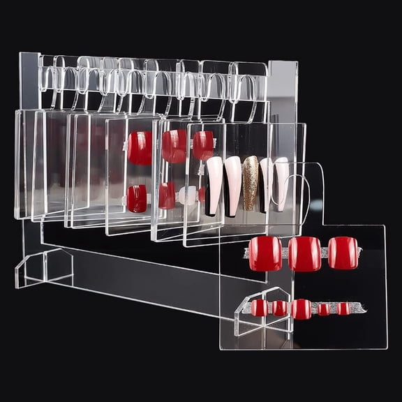 1 Set Acrylic Nail Art Display Boards False Nail Sample Display Stand with 10Pcs Hanging Hooks Clear 8x19x13.5cm creative