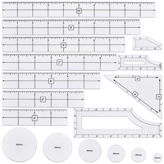1 Set Acrylic Ruler Measuring Tool for Sewing Craft Projects Clear White 15~152x15~51x3mm diy
