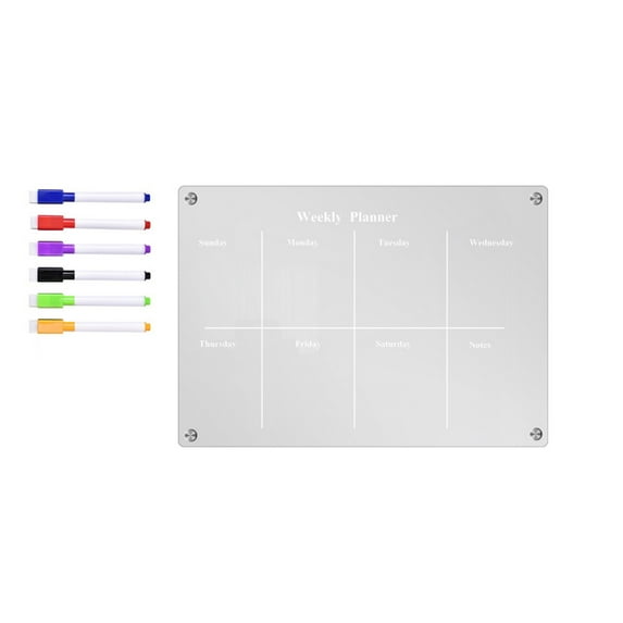 1 Set of Acrylic Sheet Clearance! Acrylic Calendar Magnetics Board for Fridge Reusable Magnetics Planning Whiteboard Workout Board for Refrigerator Includes 6 Markers with Calendar Board 6Ml
