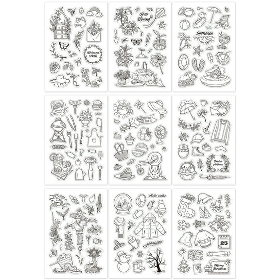 1 Set Acrylic Stamps for DIY Scrapbooking oto Album Decorative Cards Making Stamp Sheets Mixed Patterns 16x11x0.3cm 9 patterns 1sheet/pattern 9sheets/set