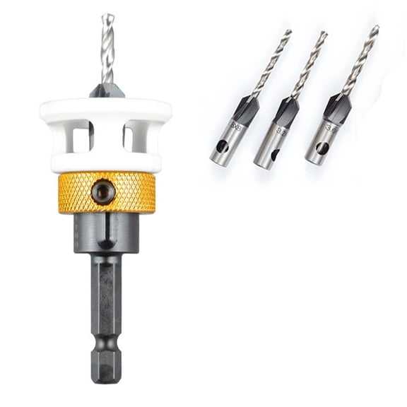 1 Set Adjustable Countersink Drill Bits With Depth Stop Hex Shank For Wood Drilling Woodworking Tools Accessories