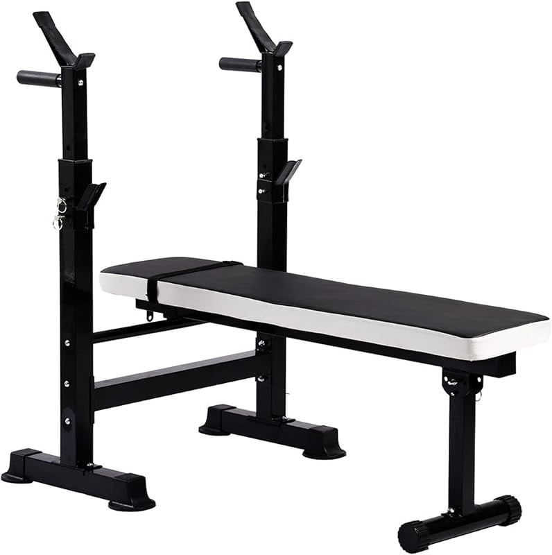 Black and White Adjustable Multifunctional Workout Bench with Squat Rack