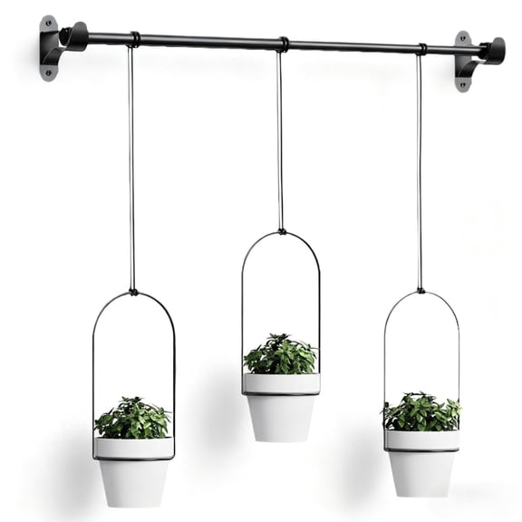 1 Set Adjustable Hanging Planters - Metal Wall Mounted Plant Holder with 3 Plastic Planter Pots for Indoor Herb Garden, Herb Planter Indoor, Balcony Planters & Window Plant Hanger