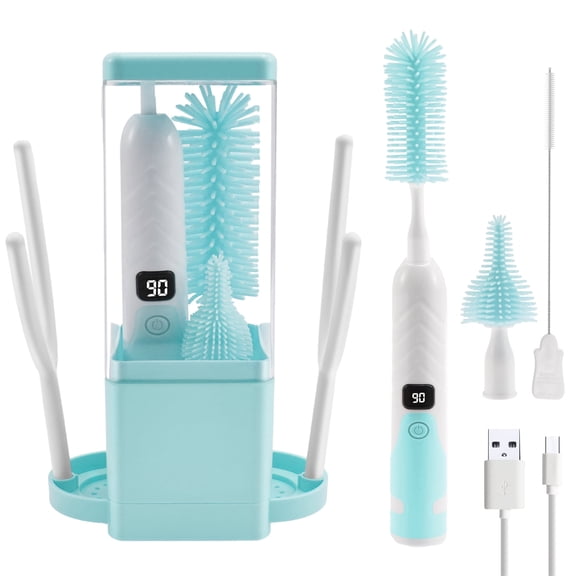 1 Set Adjustable Plastic Silicone Electric Bottle Brush Professional High Efficiency Cleaning1set)blue)