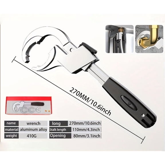 1 Set Adjustable Plumbing Repair Wrench Bathroom Faucet Sink Tool with Card Slot Accessories for Easy Disassembly and Assembly Tight Spaces
