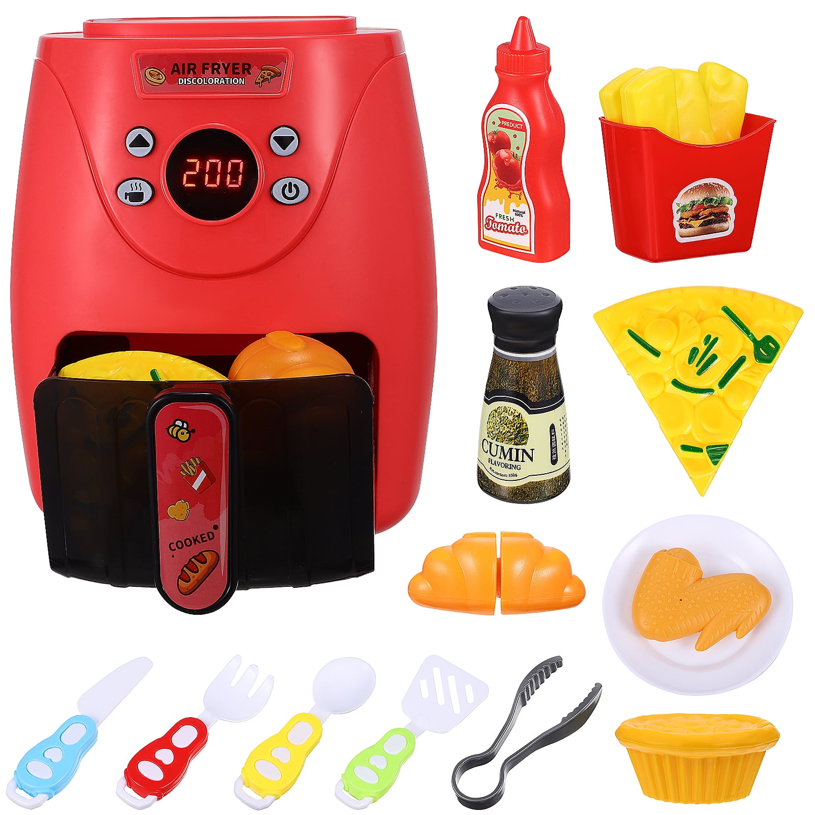1 Set Air Fryer Model with Color Changing Foods Cookware Pretend Play