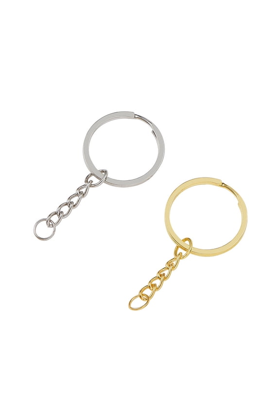 1 Set Alloy Split Key Rings with Curb Chains Keychain Clasp Findings Platinum & Golden 59mm 10pcs/color 2 colors 20pcs/set