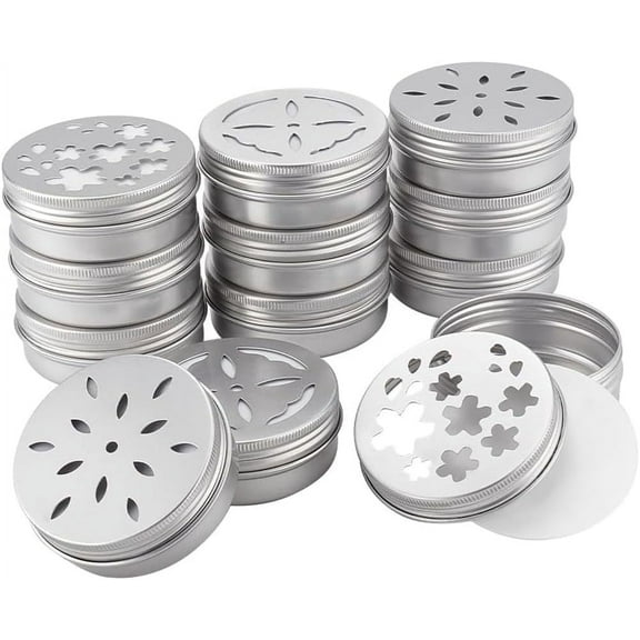 1 Set Aluminium Shallow Round Candle Tins with Hollow Lids Empty Tin Storage Containers Mixed Shapes 7~7.05x2.6~2.65cm Inner Diameter: 6.4X2.4cm 4pcs/style