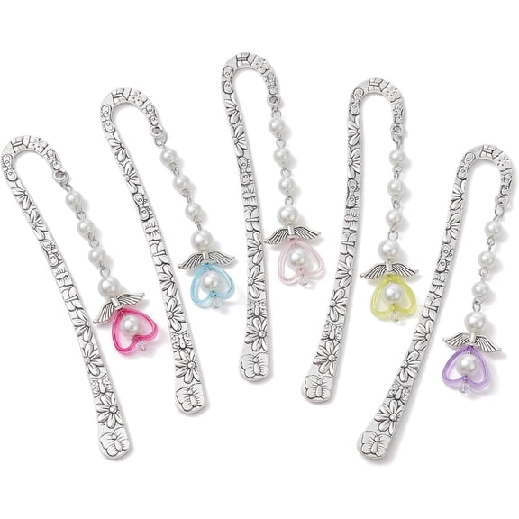1 Set AngelHook BookmarksAlloy Angel Acrylic Glass Beads Bookmarks Vintage Beading Reading Bookmarks Metal Carving Hook Marks for Day Elegant Gifts Book Lovers Gift and Graduation Gift Silver