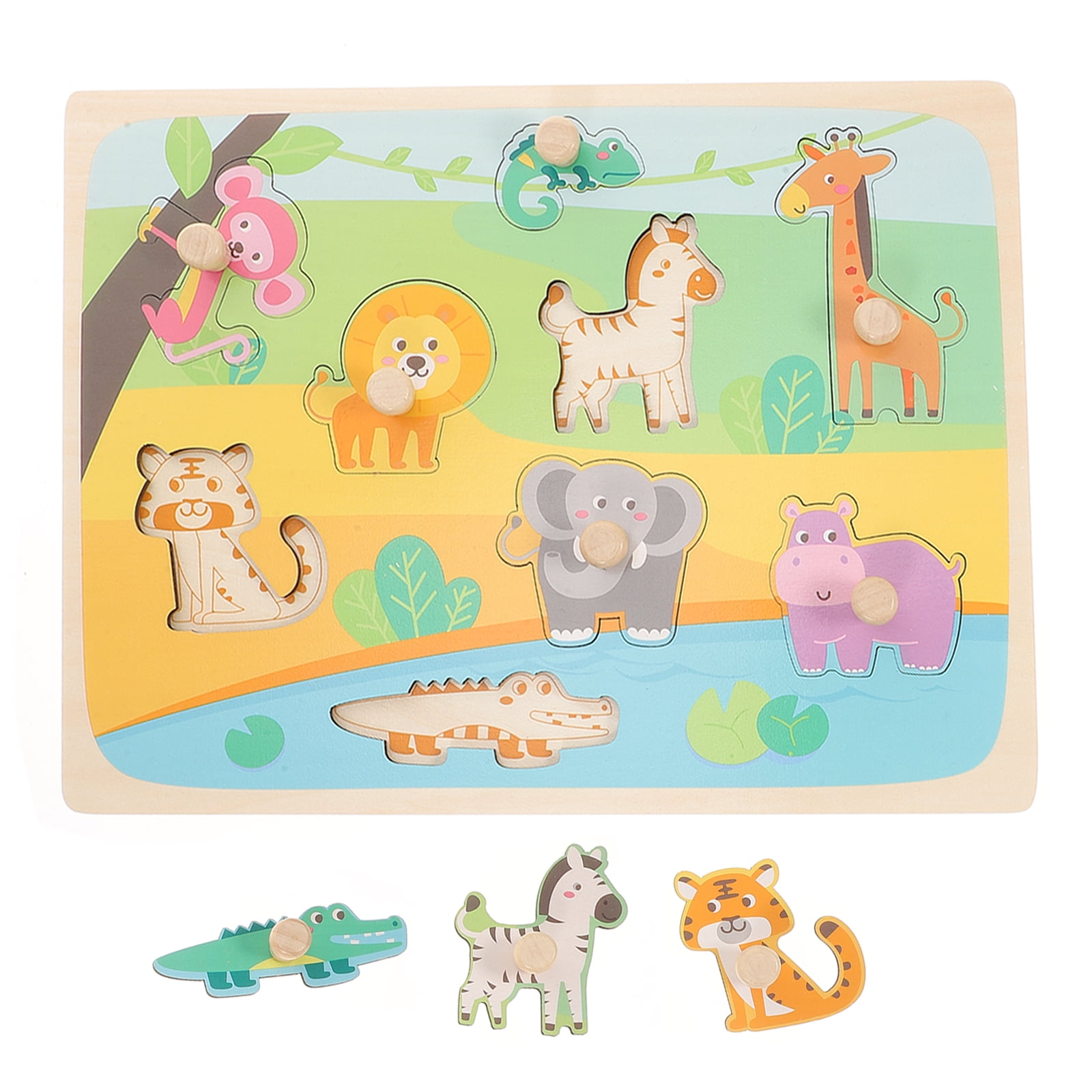 1 Set Animals Peg Puzzles Cartoon Jigsaw Puzzle Toys Educational Toys for Kids
