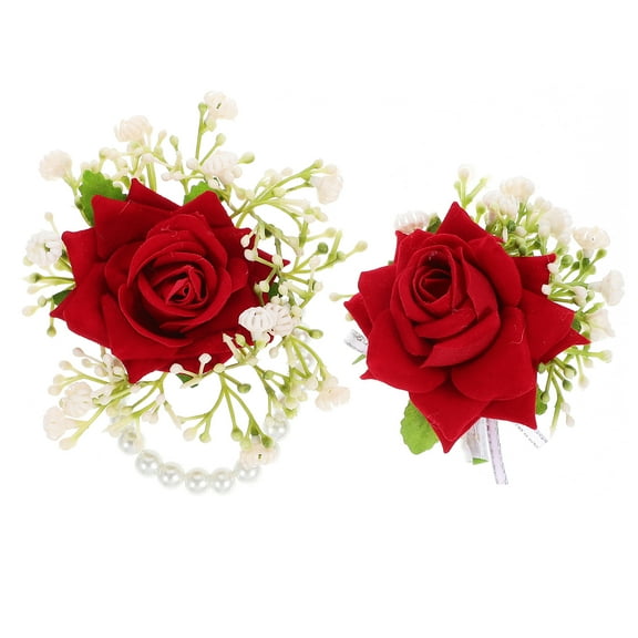 1 Set Artificial Flower Wrist Corsage Boutonniere Kit Romantic Wedding Boutonniere Corsage Wristband