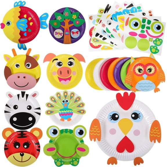 1 Set Arts and Crafts for Kids, Toddler Crafts Animal Paper Plate Art Kit Gift for 3 4 5 6 Year Old Boys Girls DIY Kids Crafts