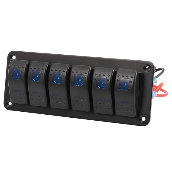 1 Set Auto Marine Boat 6 Gang 4 Pin Toggle Rocker Switch Panel 12V/24V Circuit Breaker Blue LED Indicator Waterproof