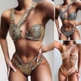 thumbnail image 1 of 1 Set Backless Swimsuit Padded Wire Free Snake Print Bikini Set for Summer, 1 of 7