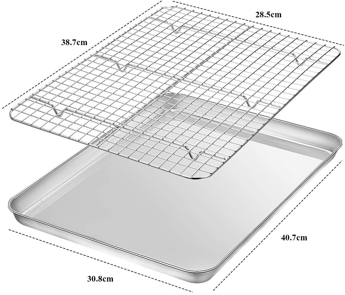 1 Set Baking Pan with Rack Oven Baking Tray Stainless Steel Baking