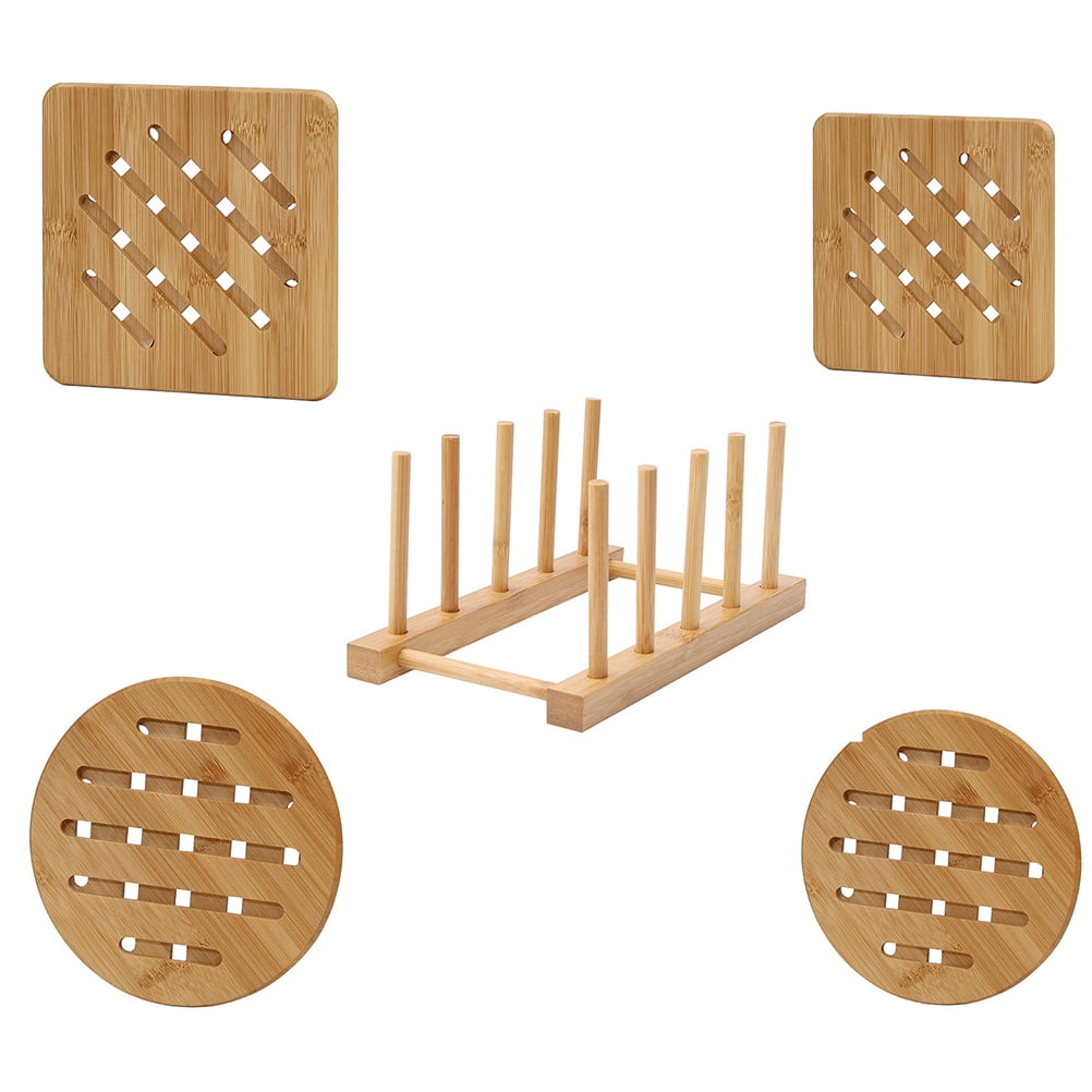 1 Set Bamboo Table Mat Dining Table Hot Pad Dish Plate Rack Holder Heat
