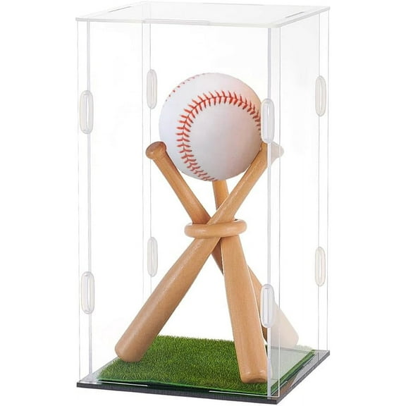 1 Set Baseball Display Case 8.1x4.5x4.5 inch Acrylic Baseball Holders Baseball Memorabilia Showcase Baseball Stand with Mini Wooden Ballball Bat