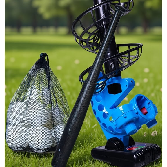 1 Set Baseball Pitching Machine with Bat and 12 Balls, Angle Adjustable, for and Beginners