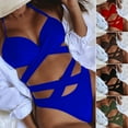 thumbnail image 1 of 1 Set Bathing Suit Solid Color Padded Cross Strap Eye-catching Swimwear Set for Spa, 1 of 7