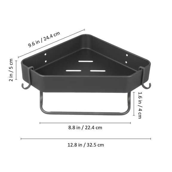 Toyandona Aluminium Alloy Dark Grey Corner Shelf with Hooks for Home Bathroom Storage