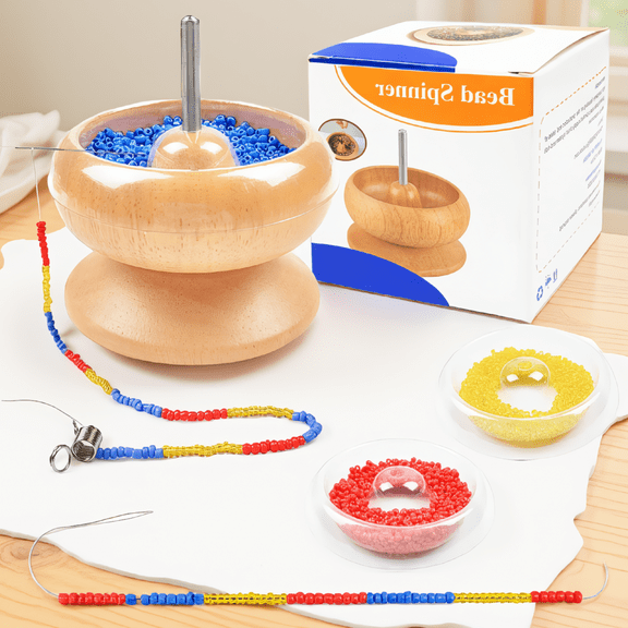 1 Set Bead Spinner Kit with 3 Quick-Change Trays, Seed Beads, Needle and Cord for Bracelet Making