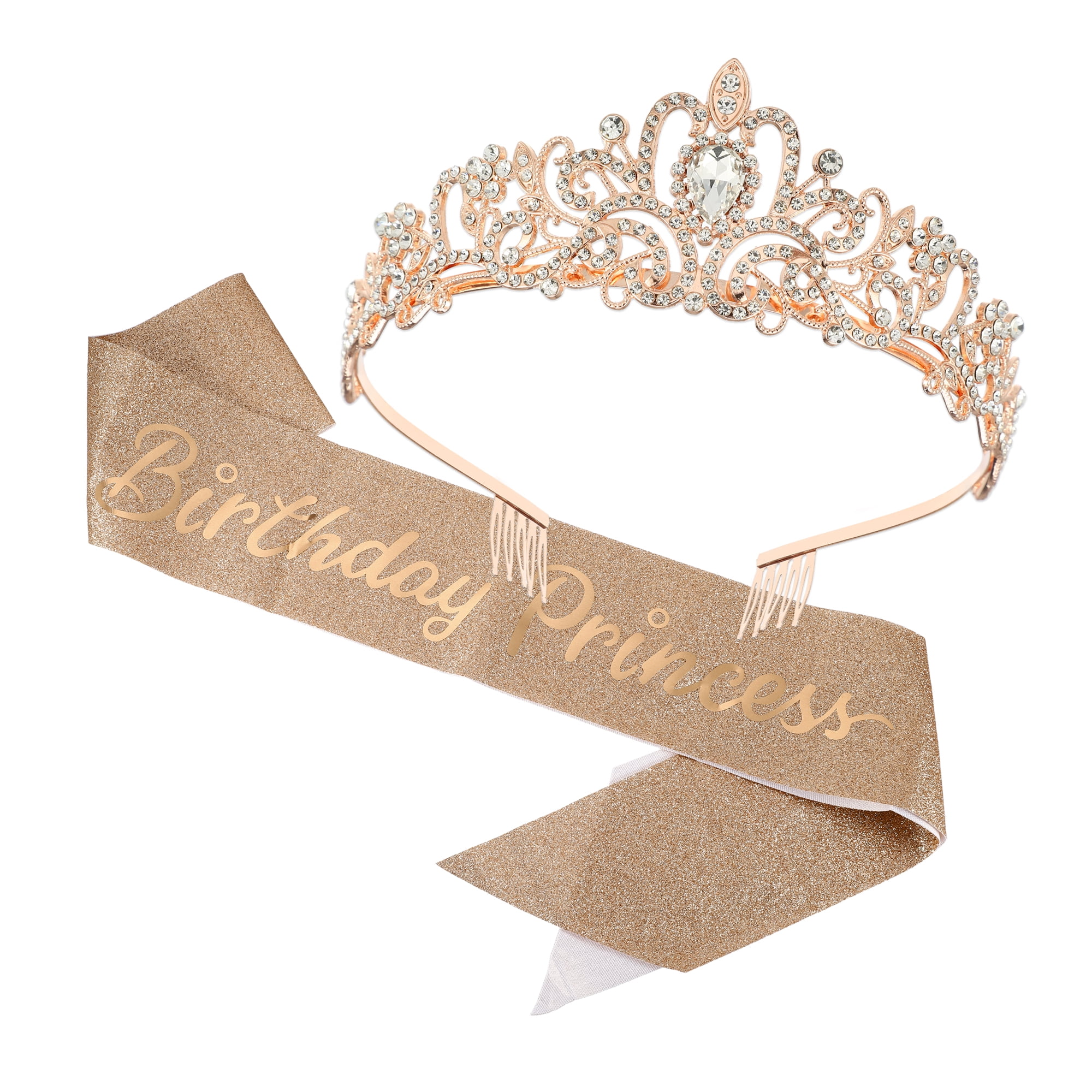 1 Set Birthday Tiara Crown Kit Rose Gold Tone Birthday Party Queen ...