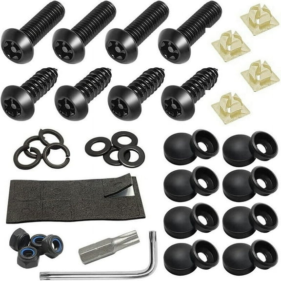 1 Set Black Anti Theft Auto Security License Plate Screw Stainless Steel Tool Kit Accessories