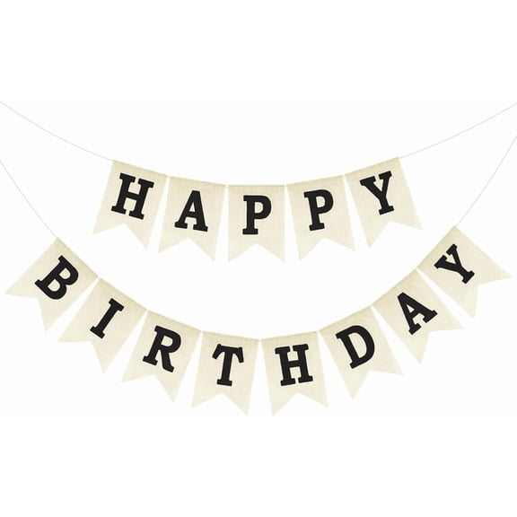 1 Set Black Burlap Happy Birthday Banner Sign Party Decoration Celebration Backdrop