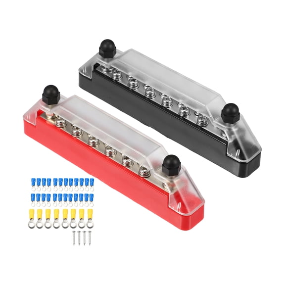 1 Set Black Red Car Terminal Block with  2 x 1/4" M6 Terminal Studs 12 x Terminal Screws Battery Bus Bar