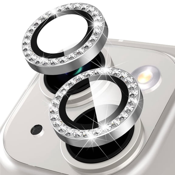 1 Set of Bling Diamond Camera Lens Protector for iPhone 14, HD Clear Tempered Glass Metal Camera Lens Protection Cover, Case Friendly, Scratch Proof for iPhone 14, Silver