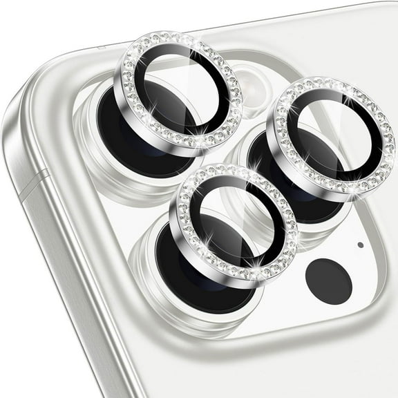 1 Set of Bling Diamond Camera Lens Protector for iPhone 14 Pro, HD Clear Tempered Glass Metal Camera Lens Protection Cover, Case Friendly, Scratch Proof for iPhone 14 Pro, Silver