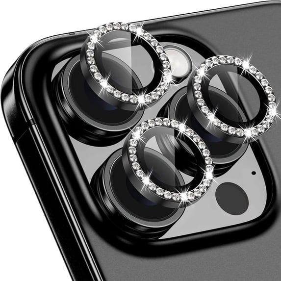 1 Set of Bling Diamond Camera Lens Protector for iPhone 14 Pro Max, HD Clear Tempered Glass Metal Camera Lens Protection Cover, Case Friendly, Scratch Proof for iPhone 14 Pro Max, Black