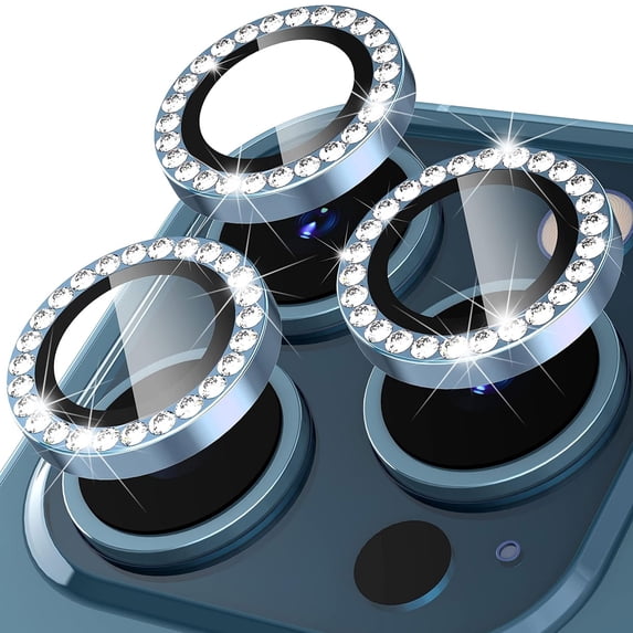1 Set of Bling Diamond Camera Lens Protector for iPhone 14 Pro Max, HD Clear Tempered Glass Metal Camera Lens Protection Cover, Case Friendly, Scratch Proof for iPhone 14 Pro Max, Blue