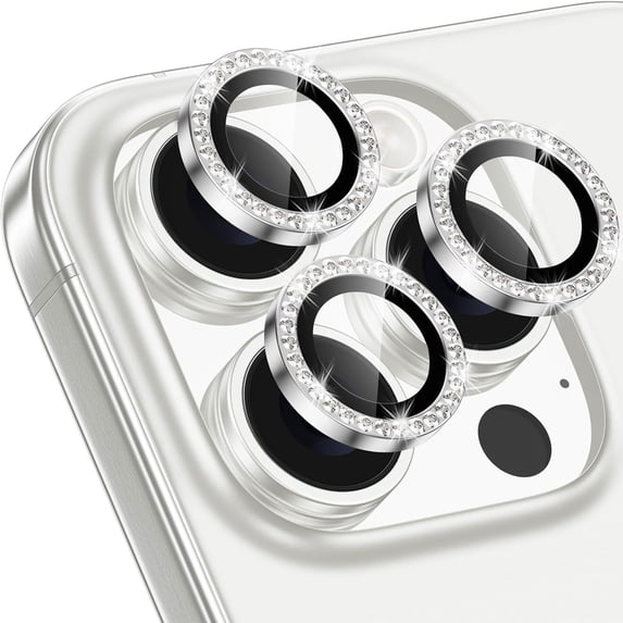 1 Set of Bling Diamond Camera Lens Protector for iPhone 14 Pro Max, HD Clear Tempered Glass Metal Camera Lens Protection Cover, Case Friendly, Scratch Proof for iPhone 14 Pro Max, Silver