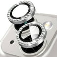 thumbnail image 1 of 1 Set of Bling Diamond Camera Lens Protector for iPhone 15, HD Clear Tempered Glass Metal Camera Lens Protection Cover, Case Friendly, Scratch Proof for iPhone 15, Silver, 1 of 5