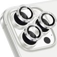 thumbnail image 1 of 1 Set of Bling Diamond Camera Lens Protector for iPhone 15 Pro, HD Clear Tempered Glass Metal Camera Lens Protection Cover, Case Friendly, Scratch Proof for iPhone 15 Pro, Silver, 1 of 5